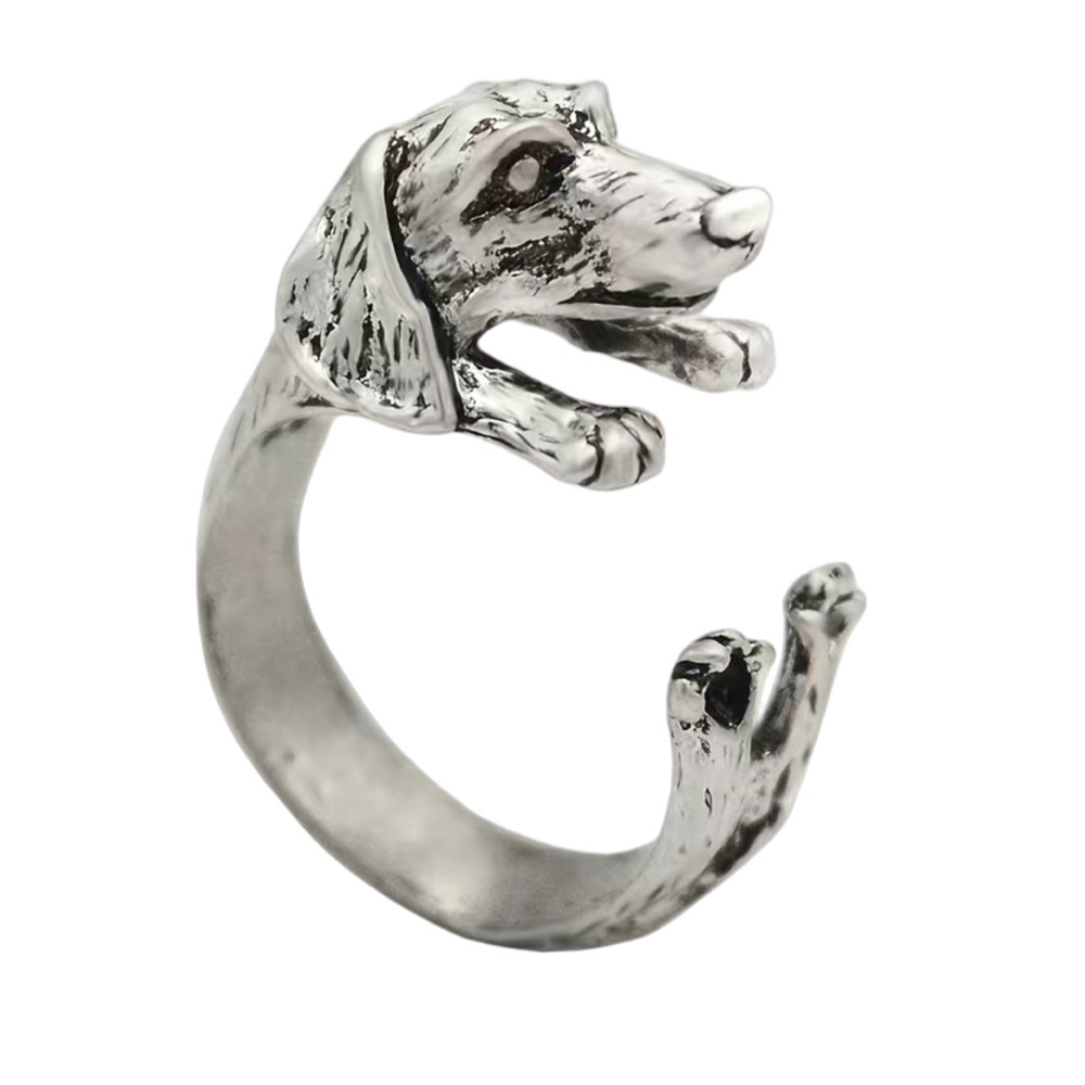 Antique Silver Dachshund Wrap Style Unisex Ring - Picture 2 of 8